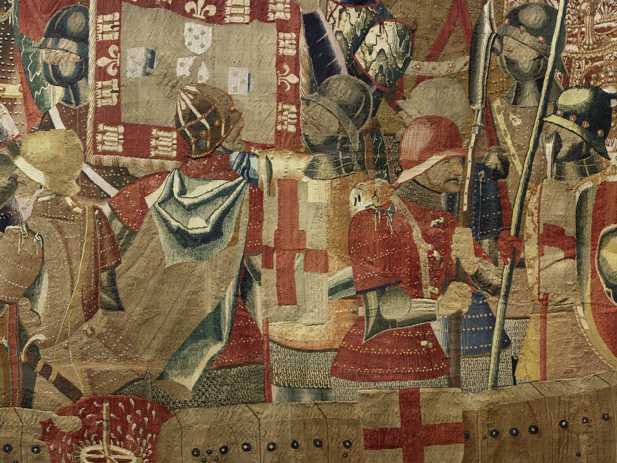 挂毯展示了葡萄牙国王阿方索五世 (Conquistas de Alfonso V de Portugal) 的征服，图尔奈。 细节。 （羊毛和丝绸） 作者 佛兰芒学校