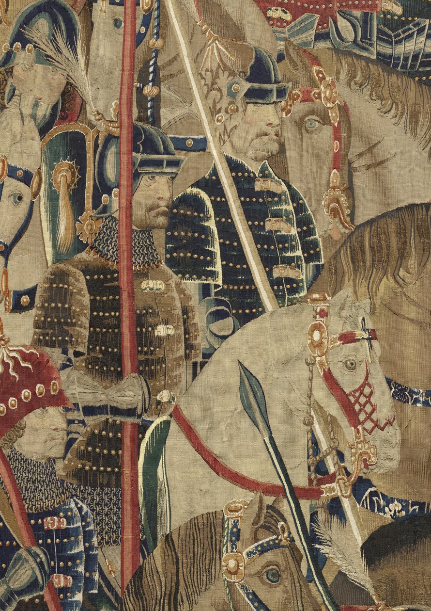 挂毯展示了葡萄牙国王阿方索五世 (Conquistas de Alfonso V de Portugal) 的征服，图尔奈。 细节。 （羊毛和丝绸） 作者 佛兰芒学校
