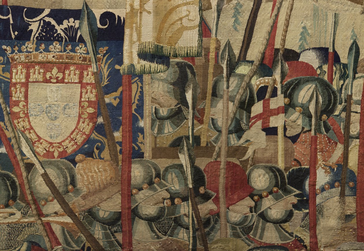 展示葡萄牙国王阿方索五世的征服的挂毯（Conquistas de Alfonso V de Portugal），图尔奈。细节。(羊毛和丝绸) 作者 佛兰芒学校