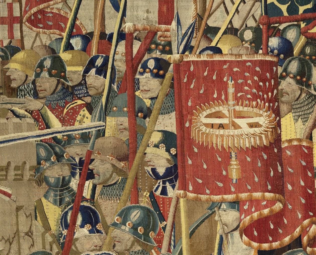 挂毯展示了葡萄牙国王阿方索五世 (Conquistas de Alfonso V de Portugal) 的征服，图尔奈。 细节。 （羊毛和丝绸） 作者 佛兰芒学校
