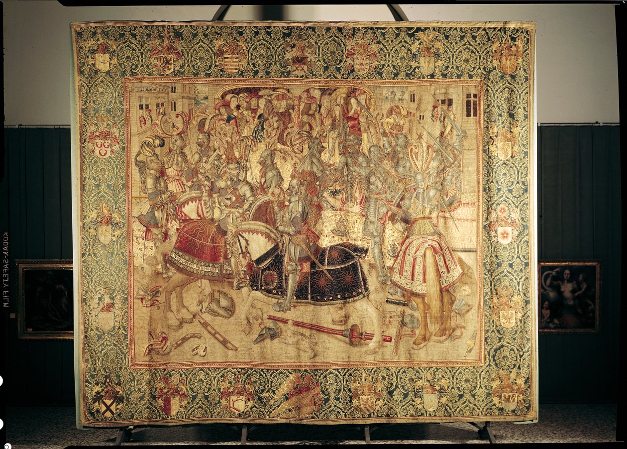 比赛，布鲁塞尔研讨会的垂直织机挂毯，c.1497 作者 佛兰芒学校