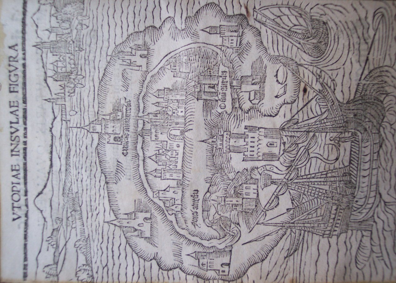 Utopia的标题页，作者：Thomas More，Leuven 1516 作者 佛兰芒学校