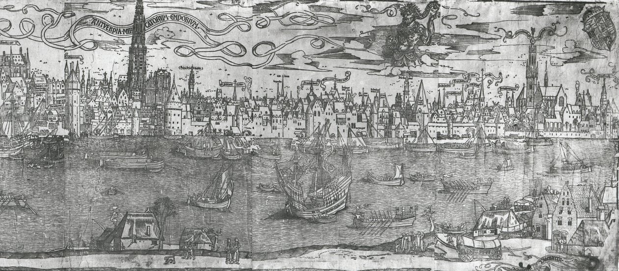 安特卫普港口看法，右手部分的细节，1515-50 作者 佛兰芒学校