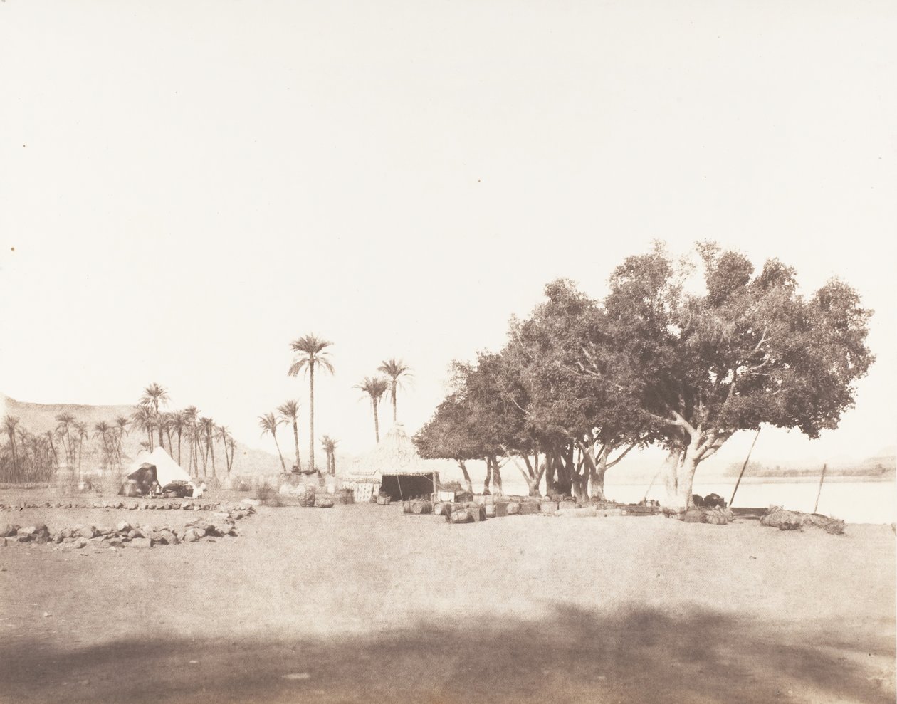 Korósko, Sycamores and a Caravan Camp for the Sennâr, 1851-52, printed 1853-54. 作者 费利克斯·泰纳德