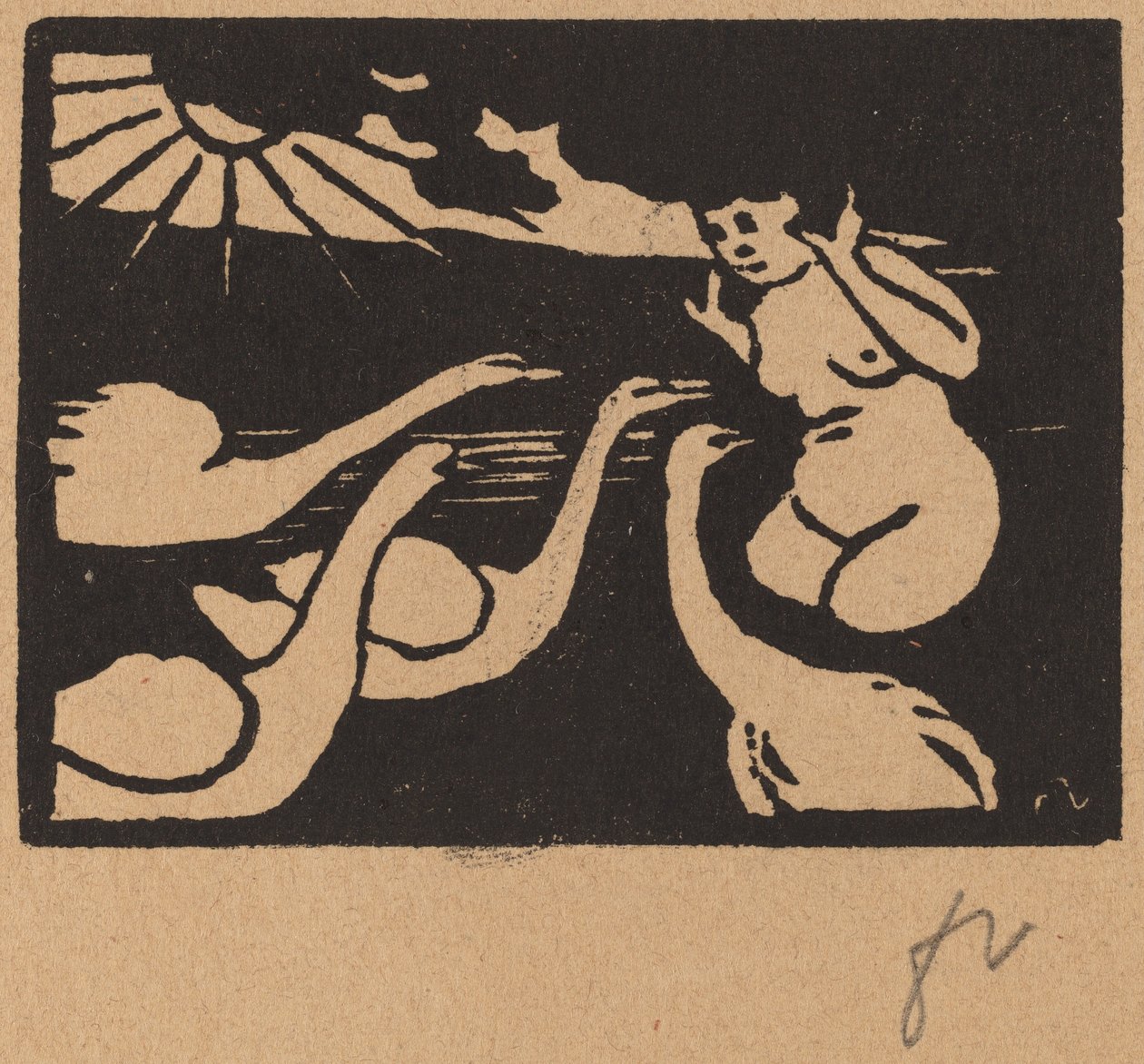 与天鹅一起沐浴的人 La baigneuse aux cygnes, 1893年。 作者 费利克斯·瓦尔洛顿