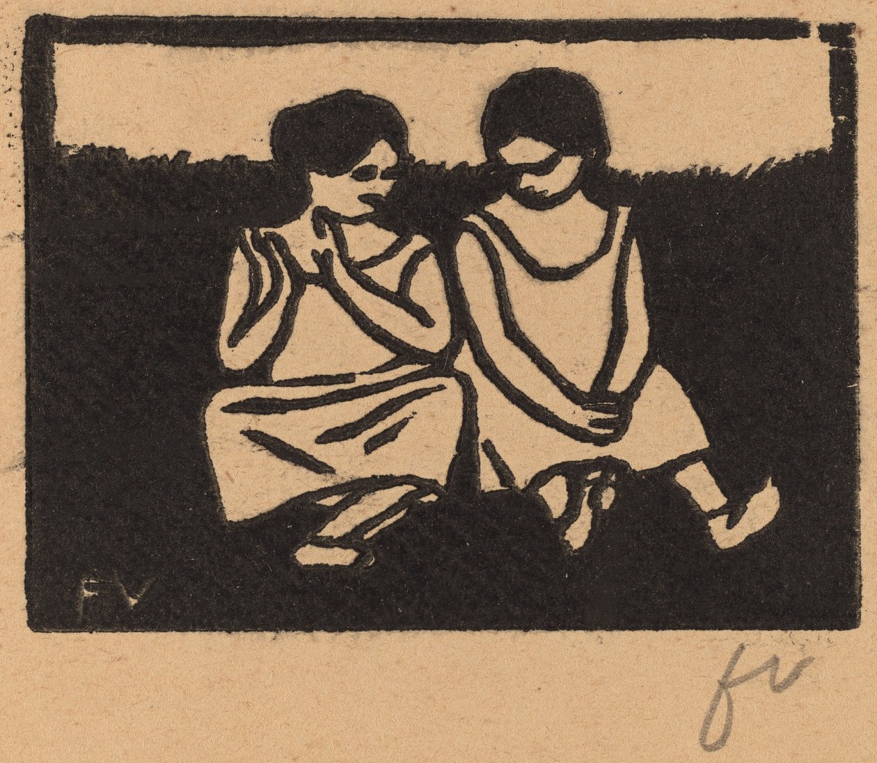 两个穿化装品的女孩 Deux fillettes en chemise, 1893. 作者 费利克斯·瓦尔洛顿