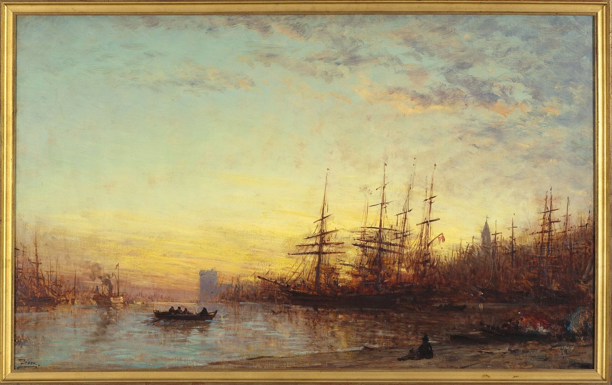 日落时分的马赛港，1890 至 1895 年间（布面油画） 作者 费利克斯·齐姆