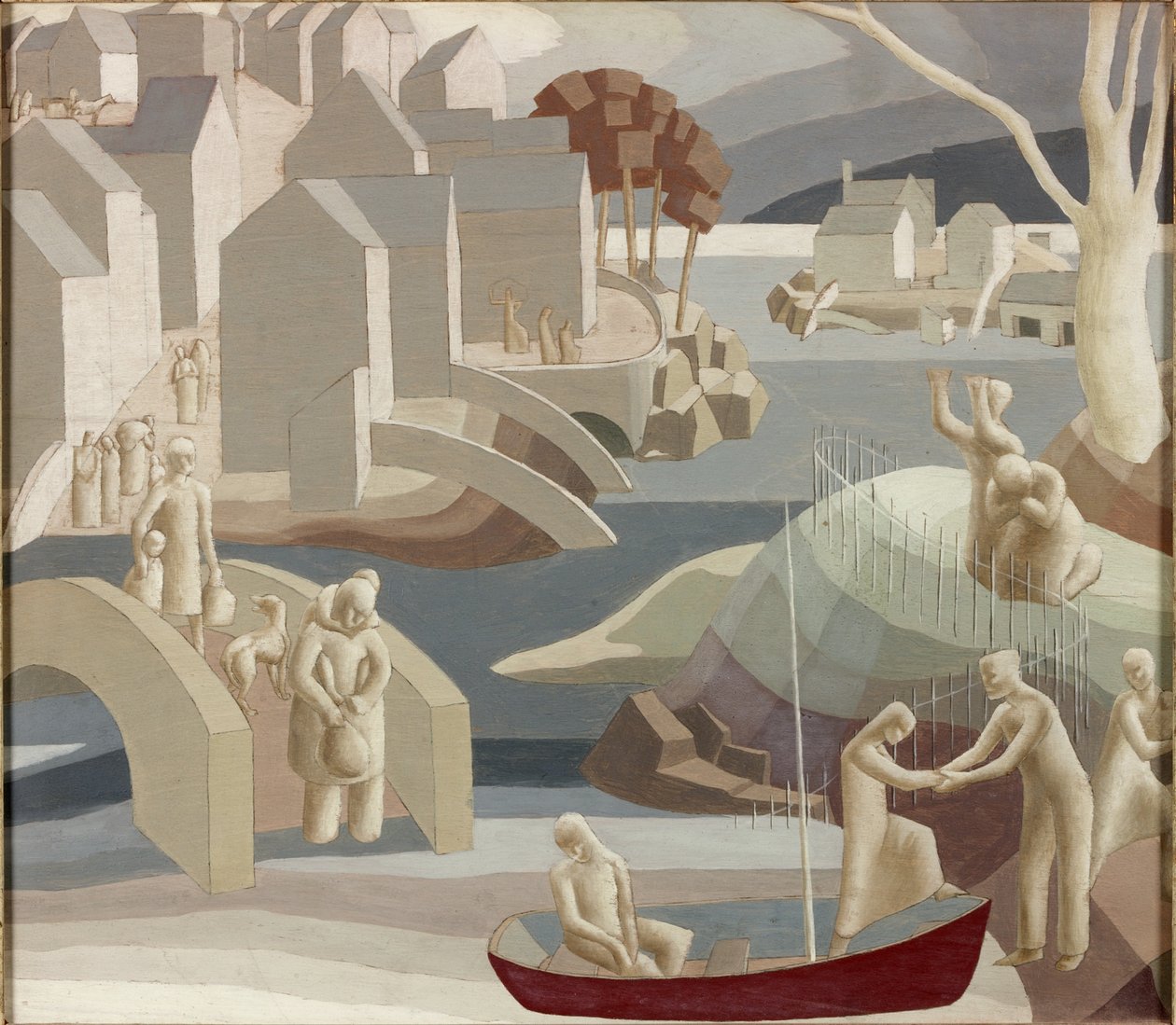 洪水，c.1941（面板上的油和铅笔） 作者 Flora AP Glover