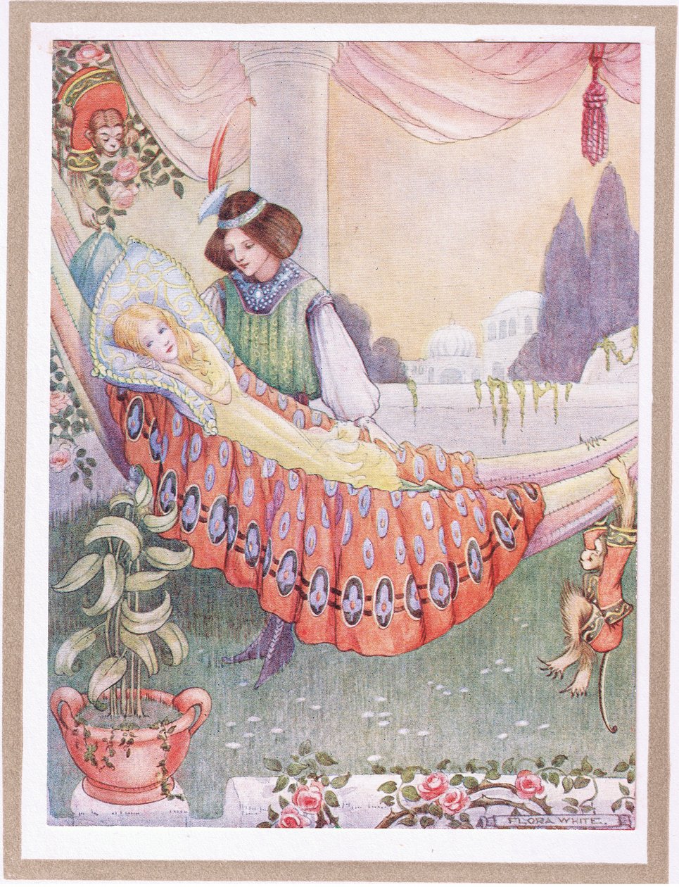 公主把少女们放进吊床（彩色石版画） 作者 弗洛拉·怀特