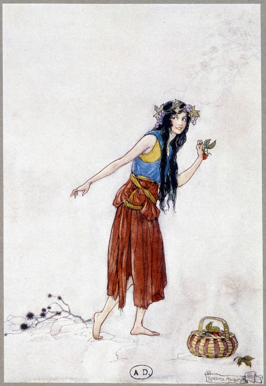 雪中的少女与草莓，《我的仙境》，作者菲奥娜-马尔科姆，插图：弗洛伦斯-安德森 作者 安德森（Florence Anderson）