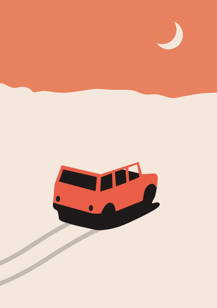 Red Car in Desert with moon 作者 弗洛伦德·博达特