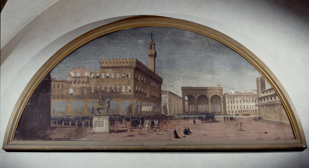Lunette有广场della Signoria，佛罗伦萨看法 作者 佛罗伦萨学校