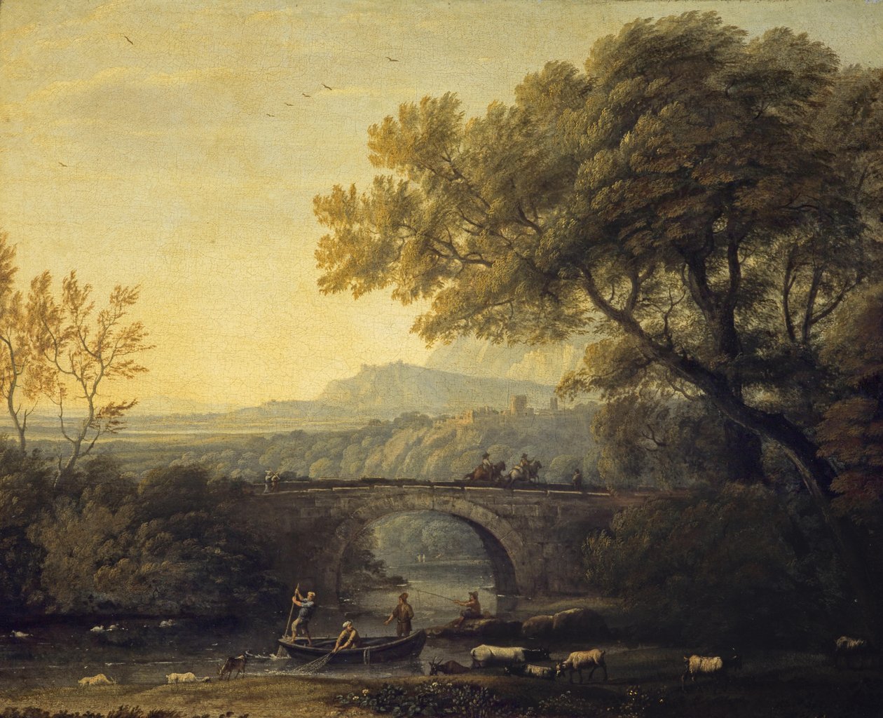 法语  Paysage avec un pont 有桥的风景 作者 克劳德·洛兰（Claude Lorrain）的追随者