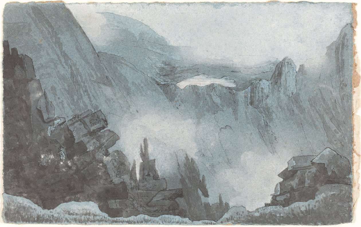岩石的山景 作者 John Sell Cotman 的追随者