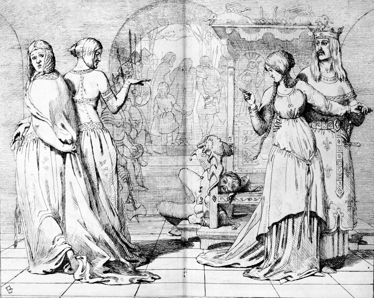 Cordelia远离Goneril和Regan，1850年来自&39;The Germ&39;的插图 作者 福特·马多克斯·布朗