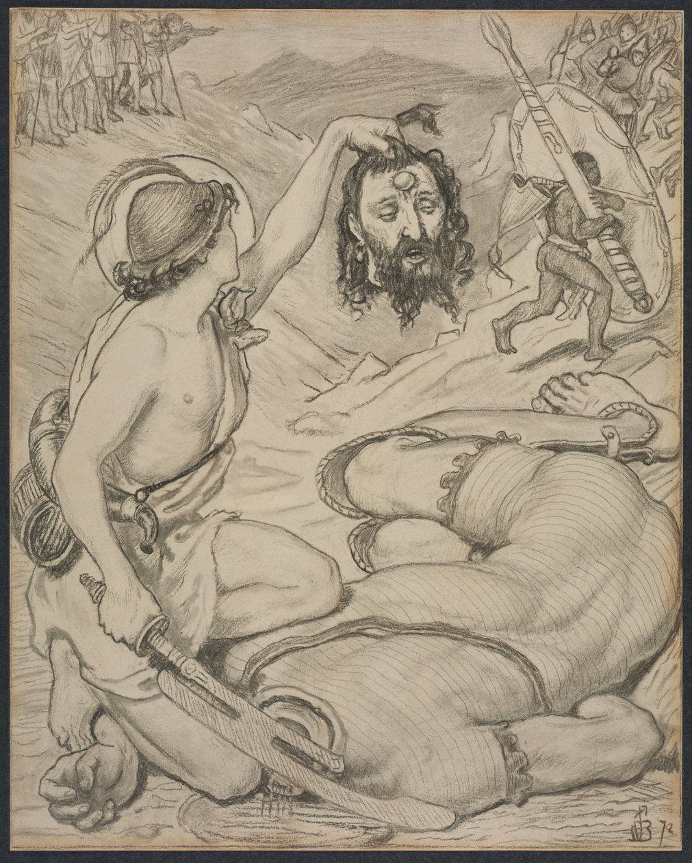 大卫和歌利亚（David and Goliath），《耶稣学校的彩色玻璃窗卡通》，剑桥，1872年。 作者 福特·马多克斯·布朗