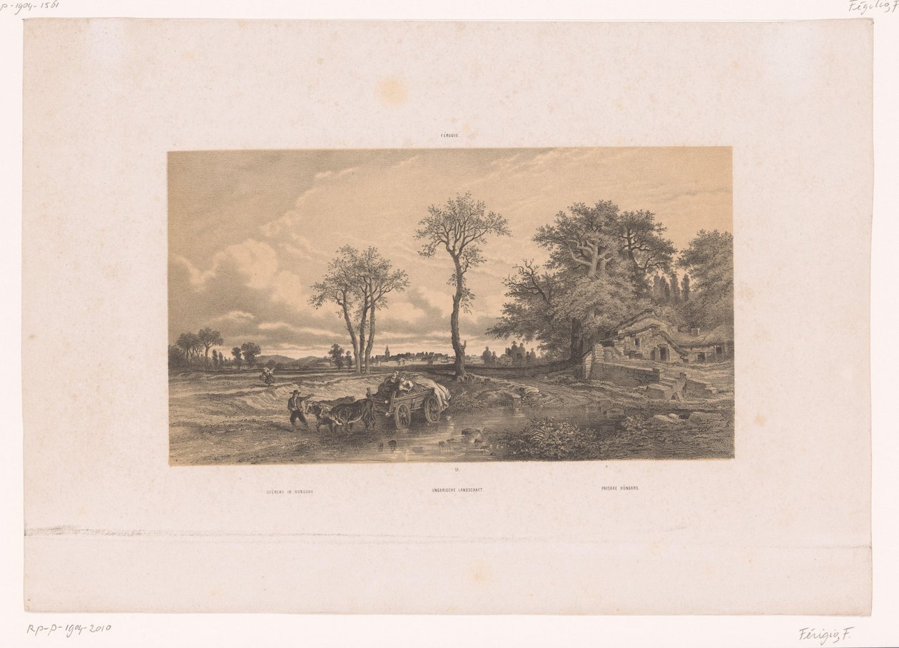 匈牙利风景中的农用牛车
匈牙利风景 / Ungarische Landschaft / Paisage Húngaro（作品名称）
风景中的人物（系列名称） 作者 福罗吉欧