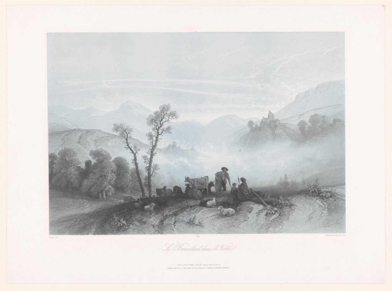 迷雾山谷中的牧羊人与牛羊
Le Brouillard dans la Vallée（物上标题） 作者 福罗吉欧