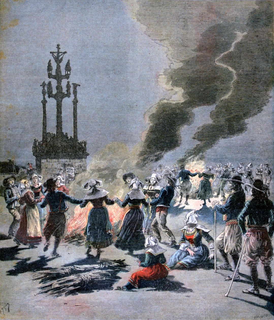 篝火点燃，庆祝布列塔尼的夏至，1893年 作者 福尔莫内
