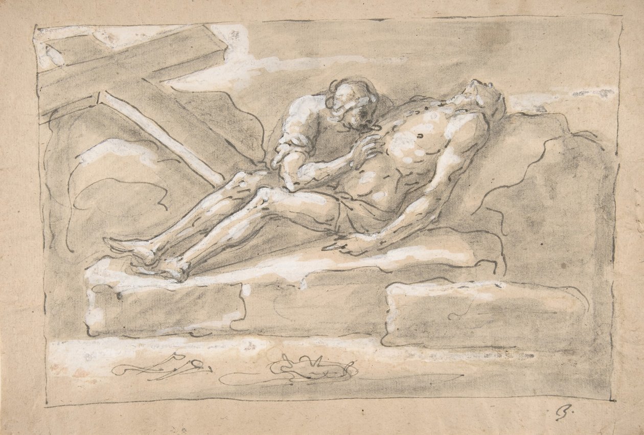 悼念死去的基督的抹大拉的人尊敬他的侧伤，1787-1863。 作者 福尔图纳托·杜兰蒂