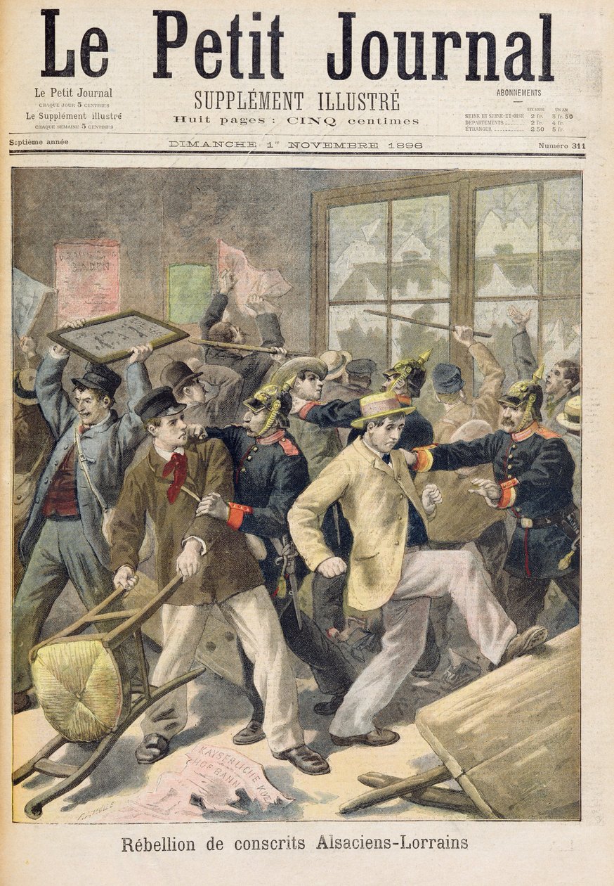来自Alsace-Lorraine的应征者的叛乱，来自&39;Le Petit Journal，1896年11月1日 作者 路易斯·莫厄尔财富