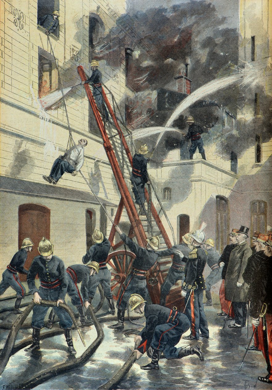 费利克斯-福尔 1898 年参加巴黎消防队培训（雕刻） 作者 路易斯·莫厄尔财富