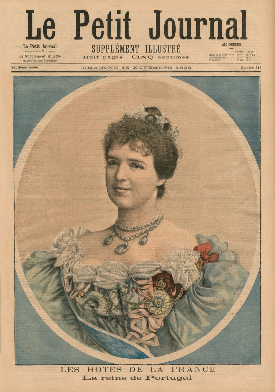 法国主持人，葡萄牙女王艾米丽（1865-1951）封面插图来自&39;Le Petit Journal&39;，补充说明，1896年11月15日 作者 路易斯·莫厄尔财富