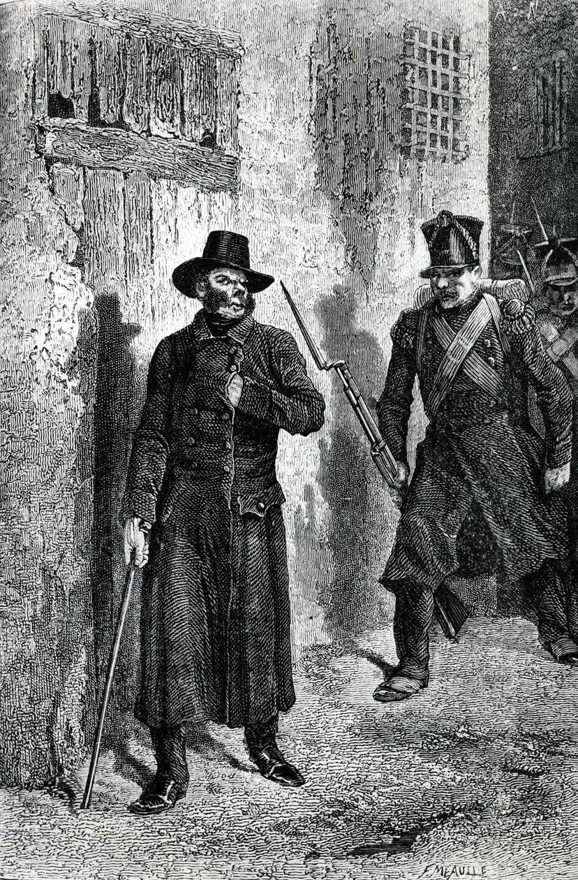 Javert追逐Valjean，来自Victor Hugo的&39;悲惨世界&39;的插图，由J. Hetzel出版，1865年（木版画） 作者 路易斯·莫厄尔财富