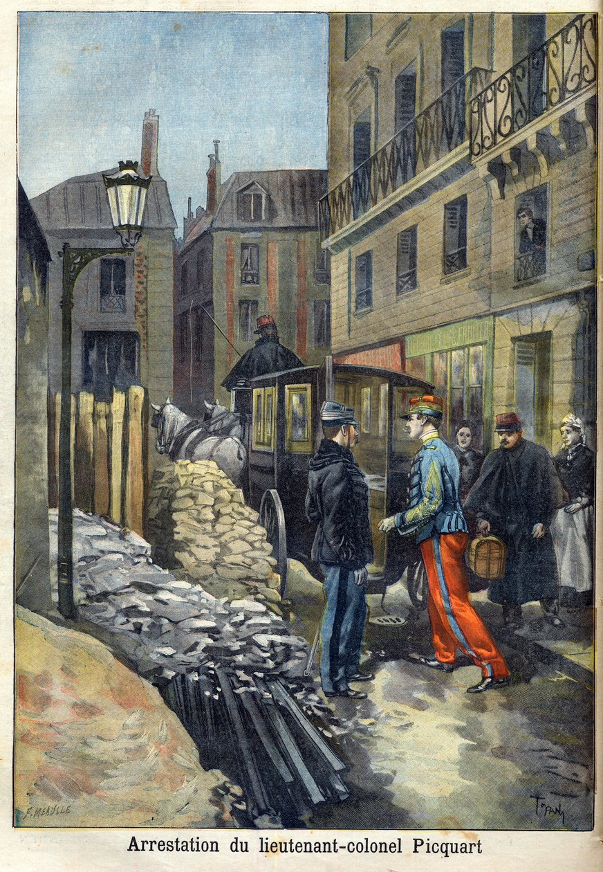 德雷福斯事件 "Picquart中校（1854-1914）在《小报》上被逮捕，1898年1月（雕刻）。 作者 路易斯·莫厄尔财富