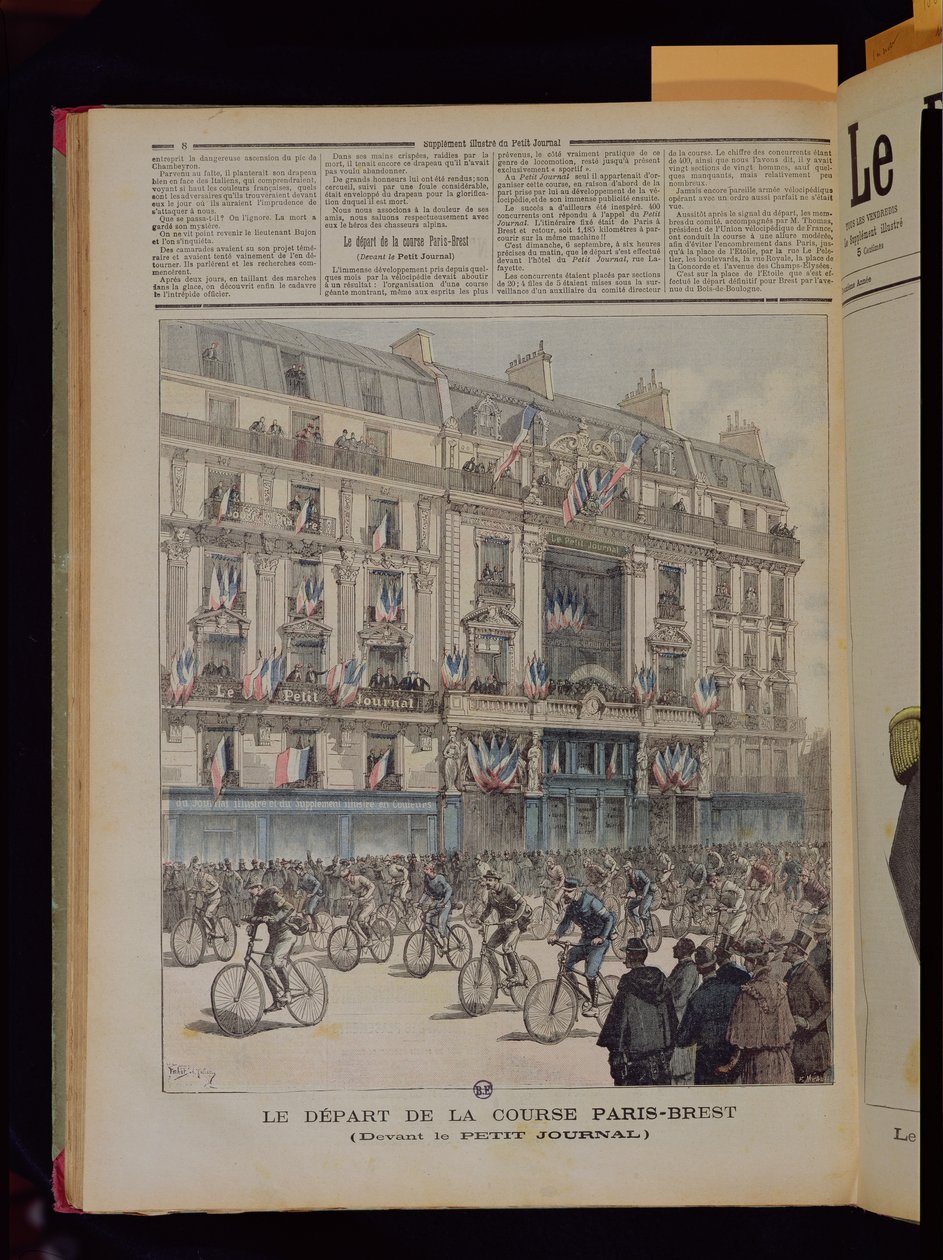 “Le Petit Journal”办公室前巴黎 - 布雷斯特自行车比赛的开始，同名杂志的插图，1891年9月15日 作者 路易斯·莫厄尔财富