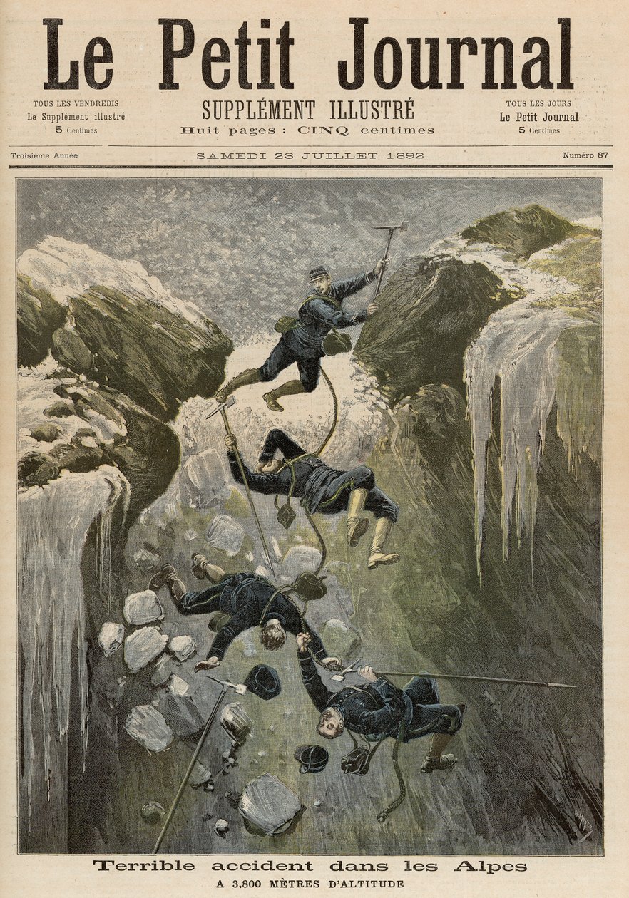 阿尔卑斯山的一次可怕事故，来自1892年7月23日的“Le Petit Journal” 作者 财富路易斯·米奥勒和亨利·梅尔