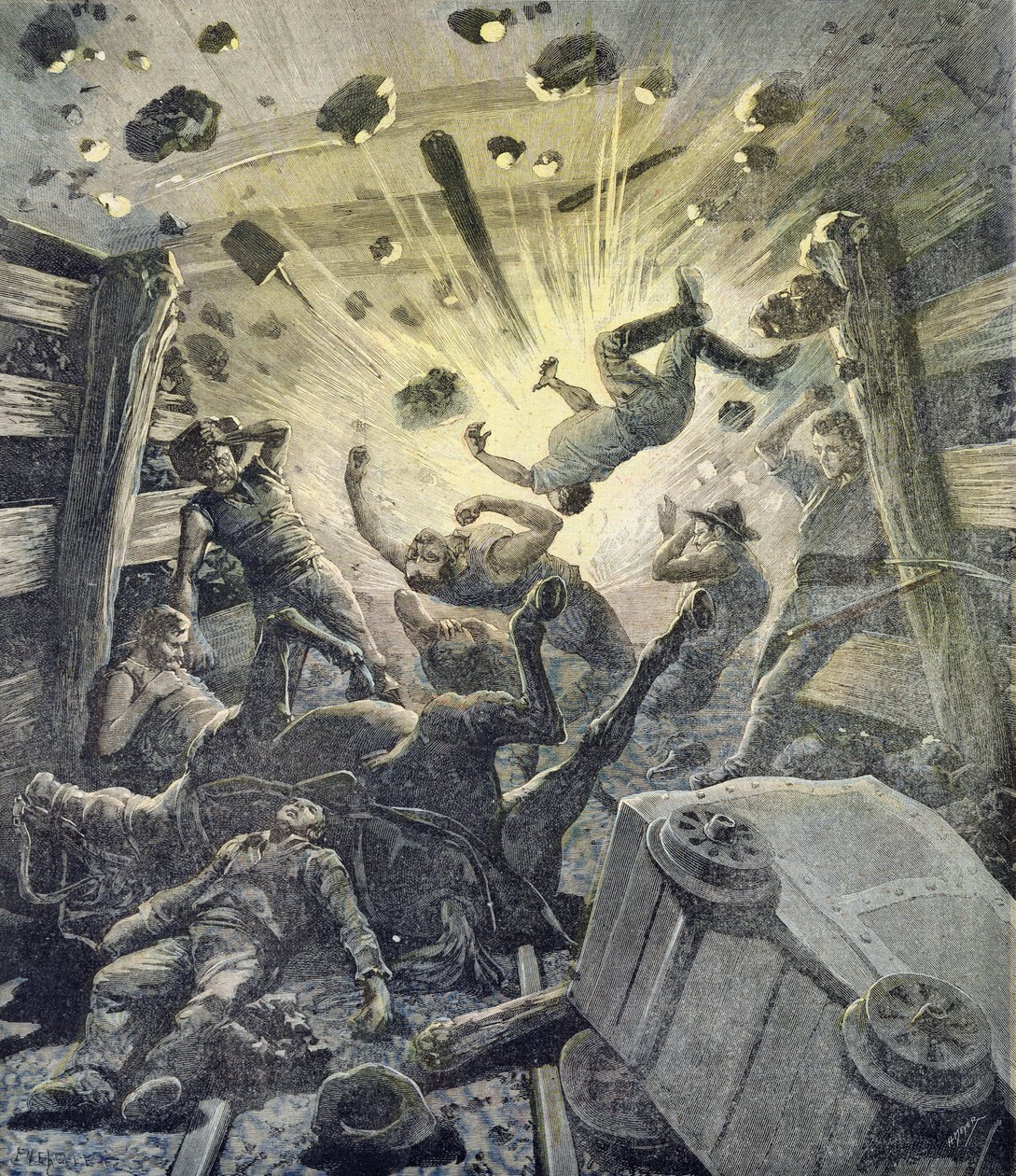 气体爆炸，插图来自Le Petit Journal的插图补充，1892年4月2日 作者 财富路易斯·米奥勒和亨利·梅尔