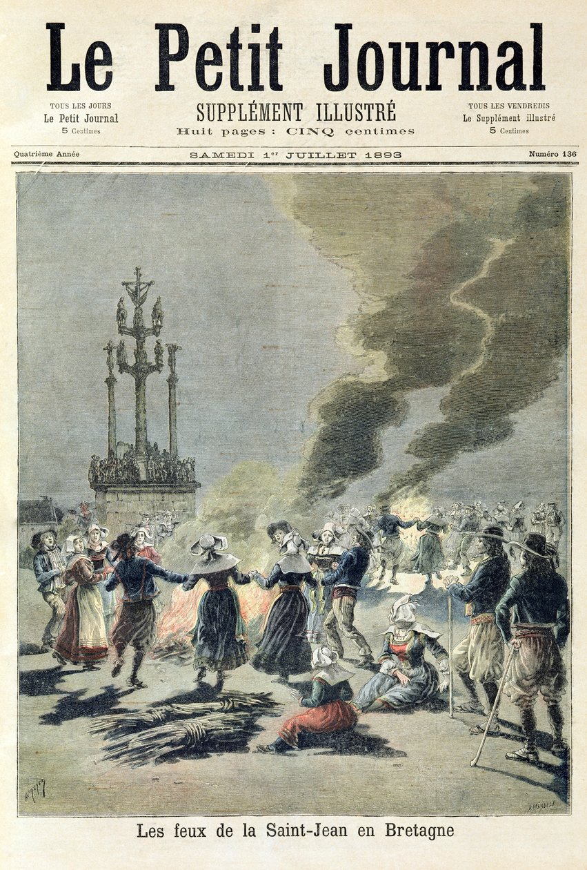 篝火点燃布列塔尼的夏至，1893年7月1日的“Le Petit Journal”封面（彩色版画） 作者 财富路易斯·米奥勒和亨利·梅尔