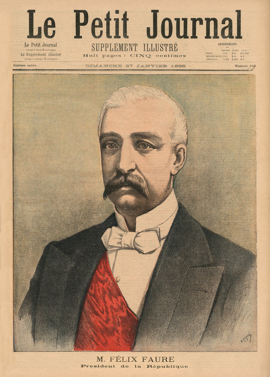 法国共和国总统费利克斯·福尔（Felix Faure），封面插图来自“Le Petit Journal”，补充说明，1895年1月27日 作者 财富路易斯·米奥勒和亨利·梅尔