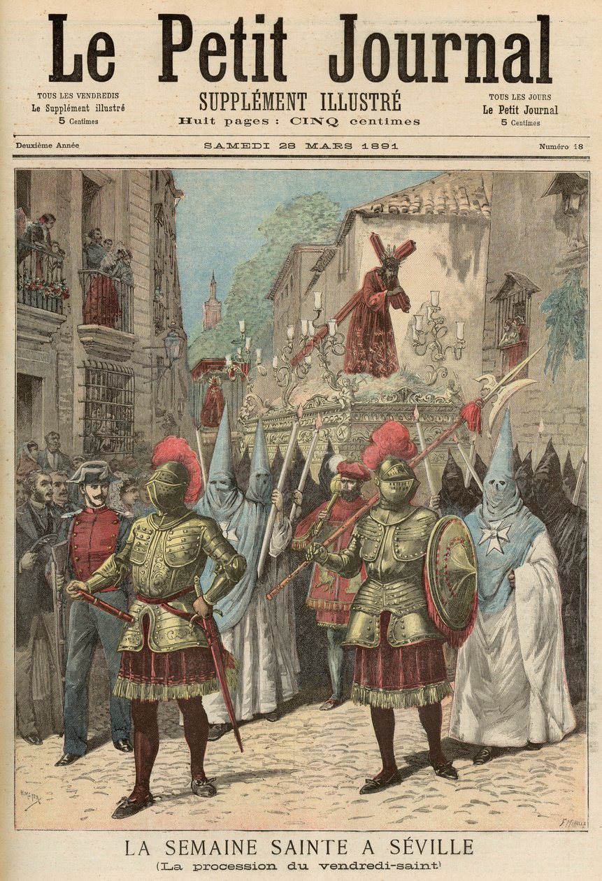 塞维利亚的圣周：耶稣受难日游行，来自1891年3月28日的“Le Petit Journal” 作者 财富路易斯·米奥勒和亨利·梅尔