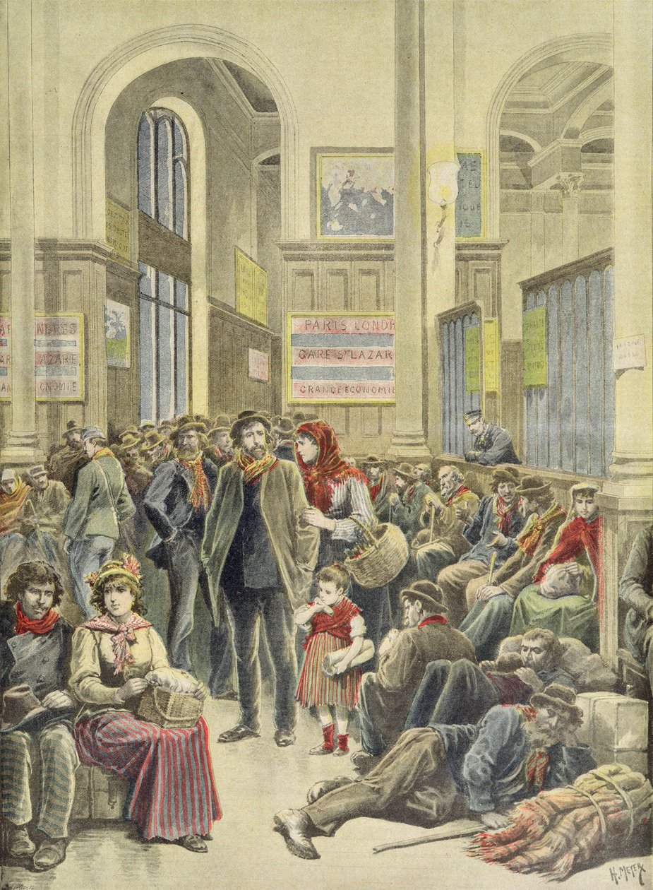 Gare Saint-Lazare的意大利移民，来自&39;Le Petit Journal&39;，1896年3月29日 作者 财富路易斯·米奥勒和亨利·梅尔