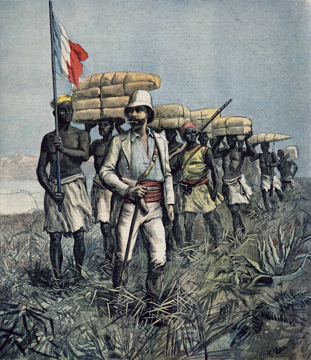 Mizon中尉（1853-99）于1892年7月在“Le Petit Journal”的1892年探索尼日利亚贝努埃河地区的任务 作者 财富路易斯·米奥勒和亨利·梅尔