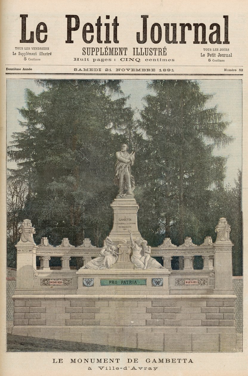 1891年11月21日，来自&39;Le Petit Journal&39;的Ville-d&39;Avray的Gambetta纪念碑 作者 财富路易斯·米奥勒和亨利·梅尔