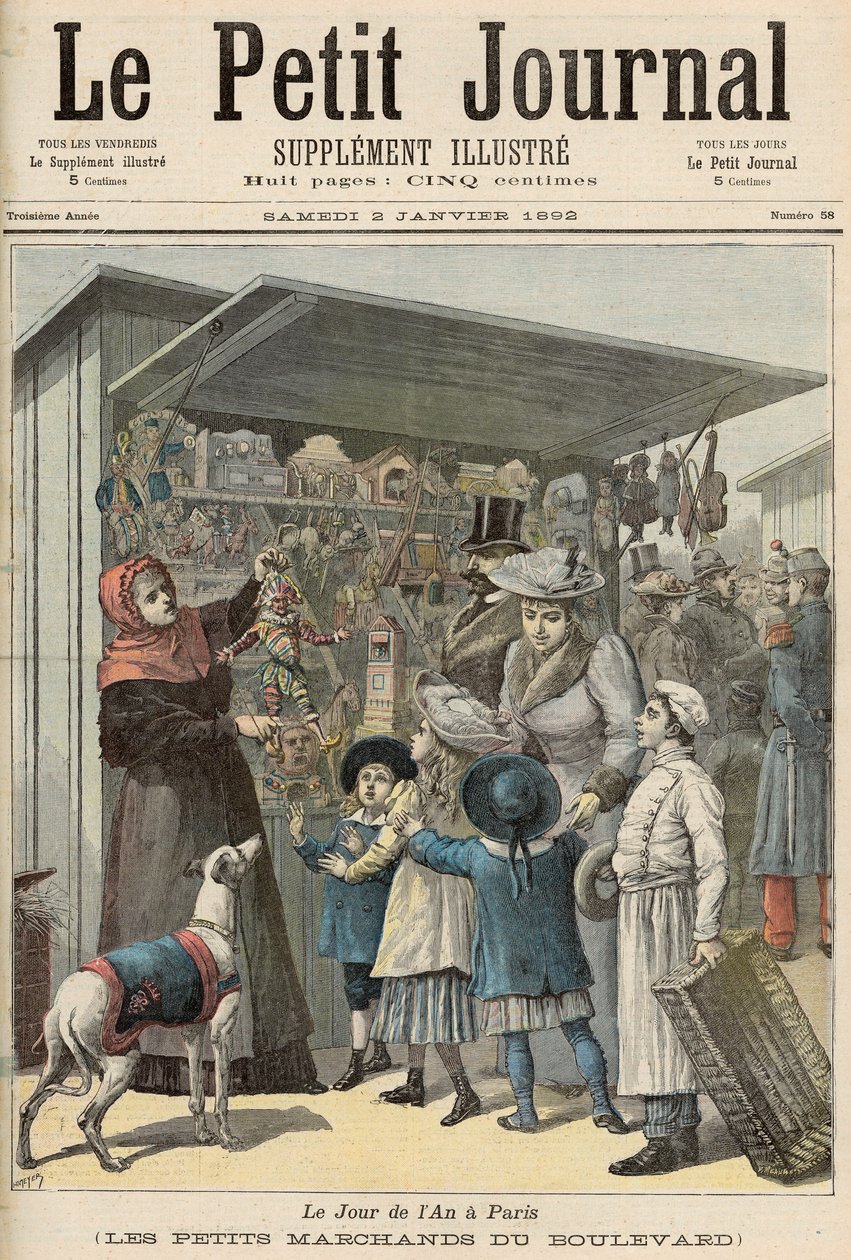 巴黎的新年：大道上的小摊位，“Le Petit Journal”的封面，1892年1月2日 作者 财富路易斯·米奥勒和亨利·梅尔