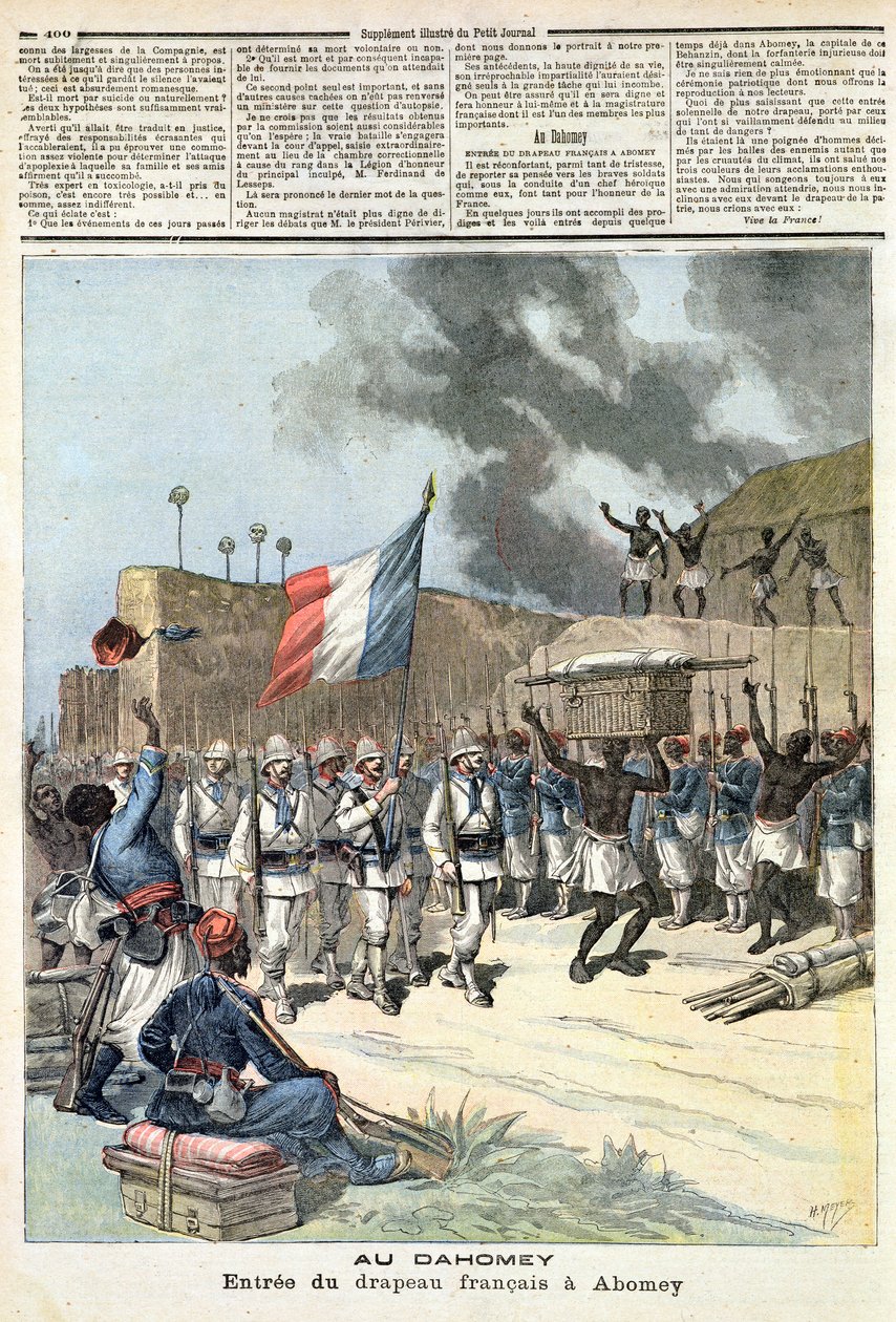 法国国旗进入阿波美，来自&39;Le Petit Journal&39;，1892年12月10日 作者 财富路易斯·米奥勒和亨利·梅尔