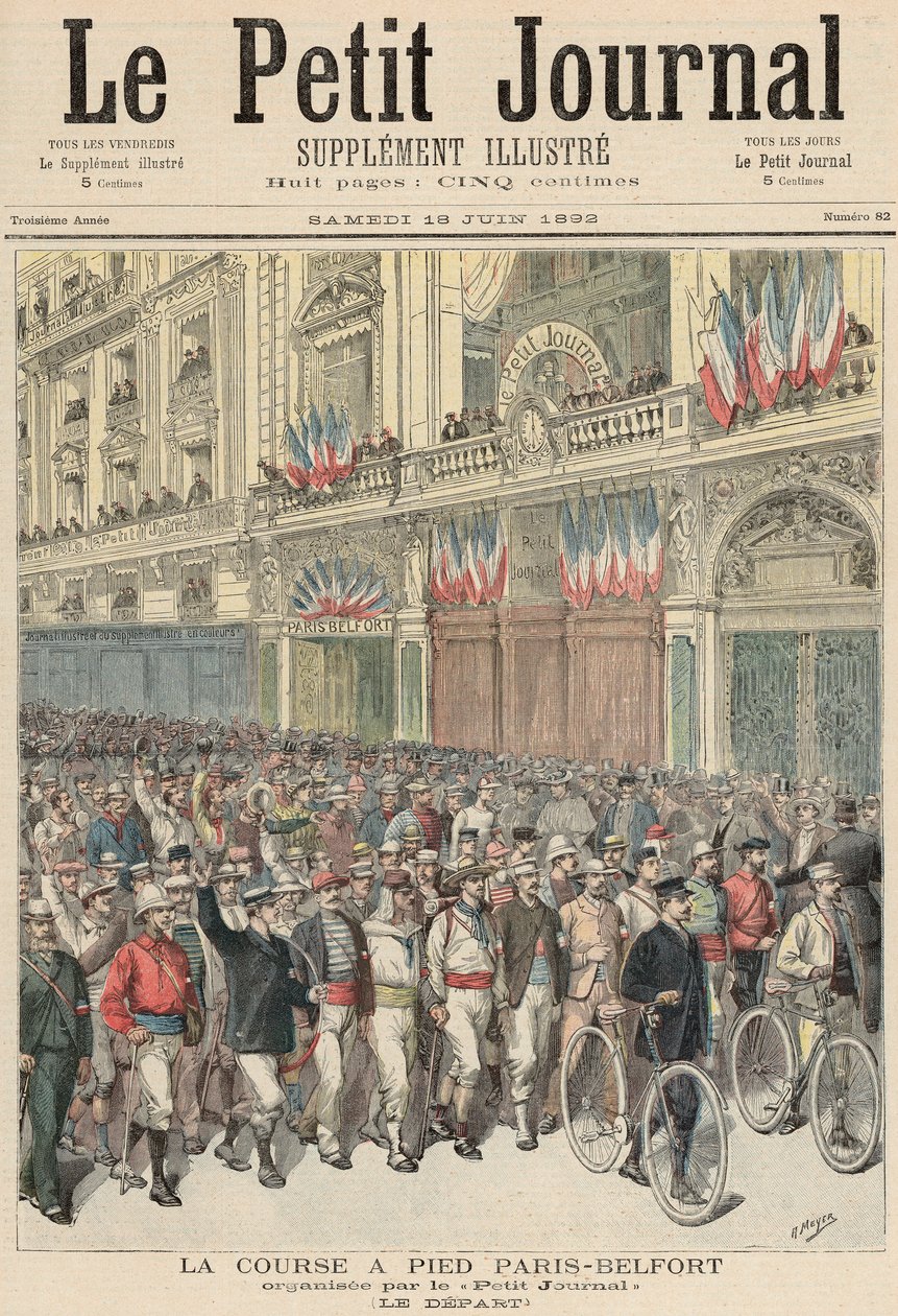 从巴黎到贝尔福的公路赛开始于1892年6月18日的“Le Petit Journal” 作者 财富路易斯·米奥勒和亨利·梅尔