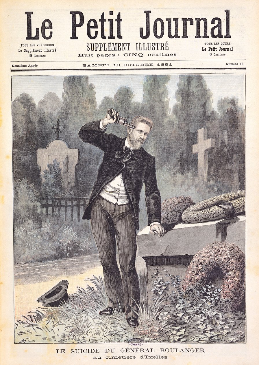 1891年10月10日，来自&39;Le Petit Journal&39;的伊克塞尔公墓中的Georges Ernest Boulanger将军（1837-91）的自杀 作者 财富路易斯·米奥勒和亨利·梅尔
