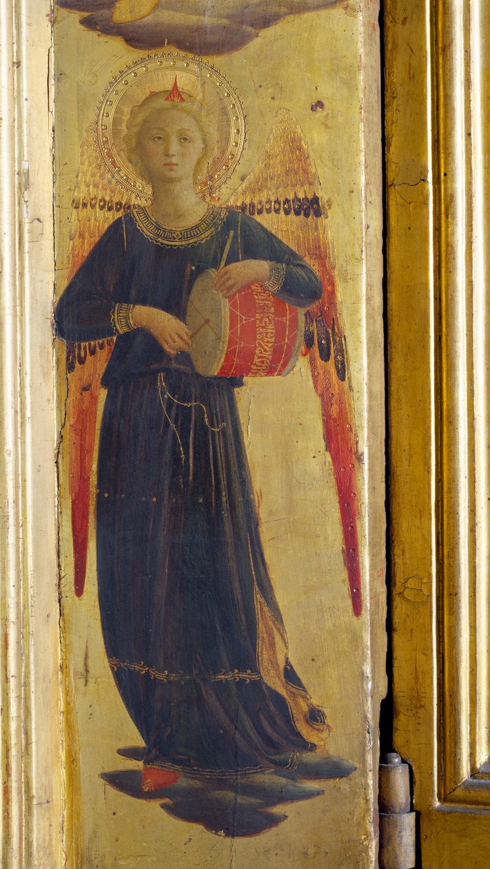 天使击打鼓，细节来自Linaivoli Triptych，1433（面板上的蛋彩画） 作者 弗拉·安杰利科
