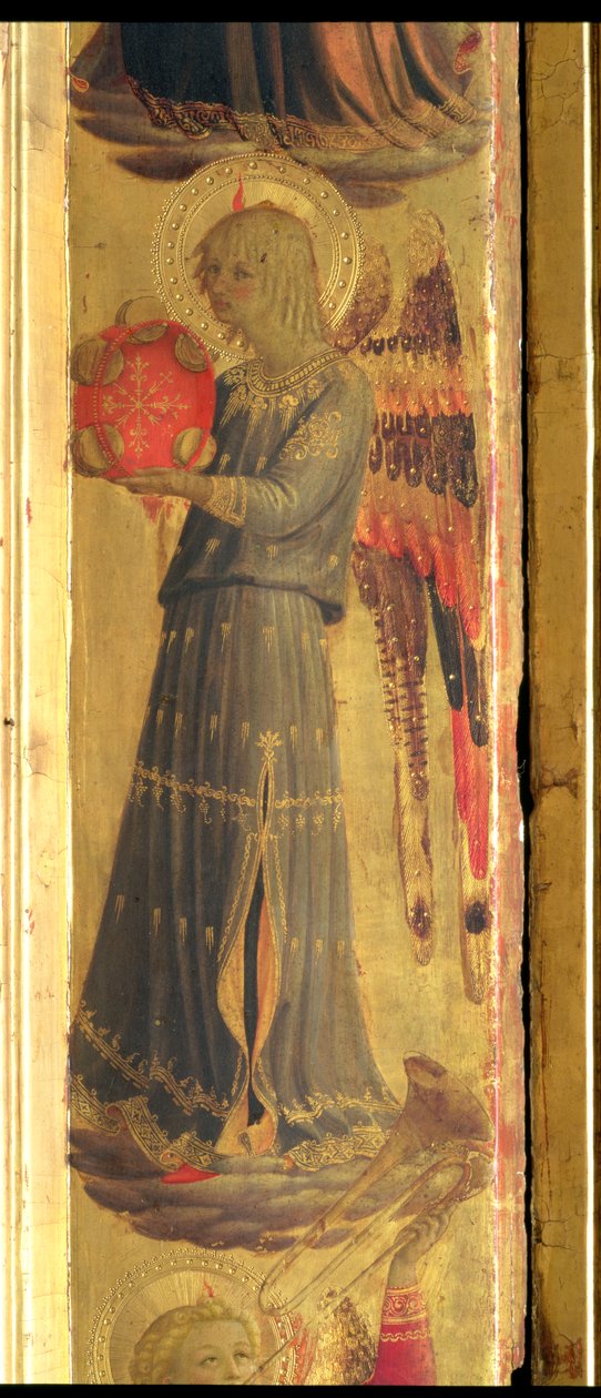 天使演奏手鼓，细节来自Linaivoli Triptych，1433（面板上的蛋彩画） 作者 弗拉·安杰利科