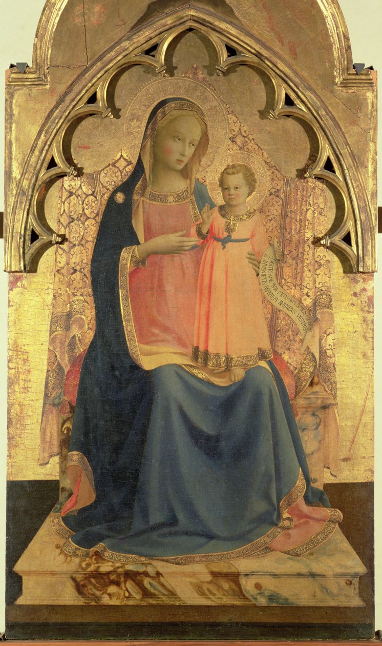 麦当娜和儿童，三联画的中央面板（面板上的蛋彩画和金箔） 作者 弗拉·安杰利科
