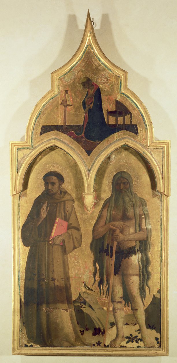 SS。 Francis和Onuphrius，麦当娜和儿童与圣三一会幕的小组，c.1430（面板上的蛋彩画）（另见94747-8） 作者 弗拉·安杰利科