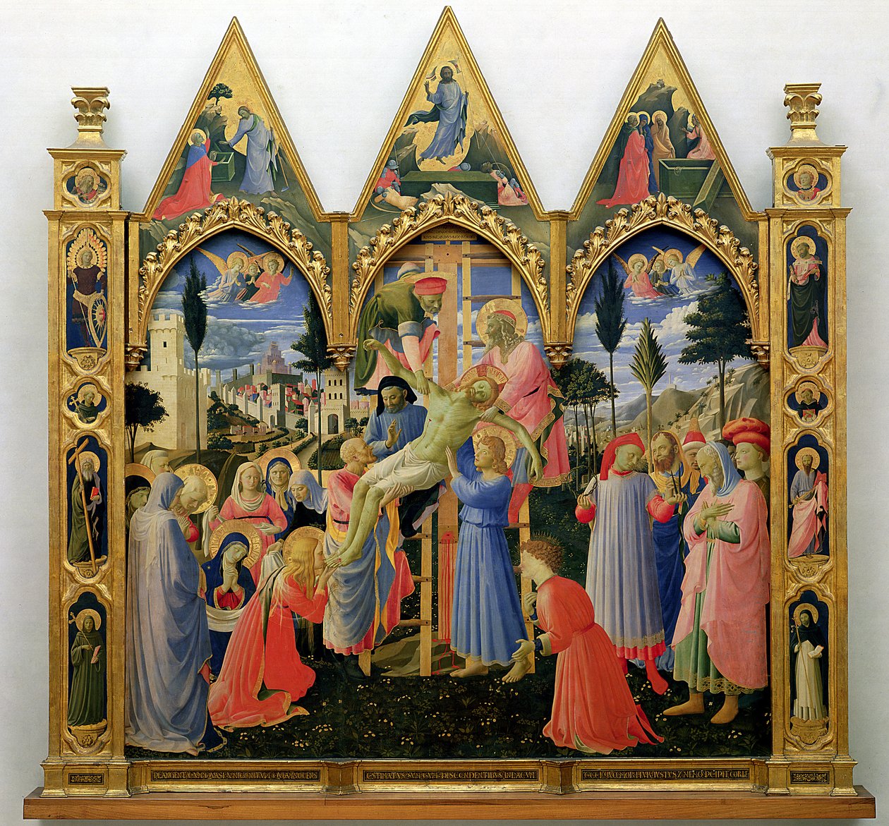 Lorenzo Monaco（Piero di Giovanni）（c.1370-1425）的Santa Trinita祭坛画，框架和尖塔完成了c.1434（面板上的温度和金色） 作者 弗拉·安杰利科