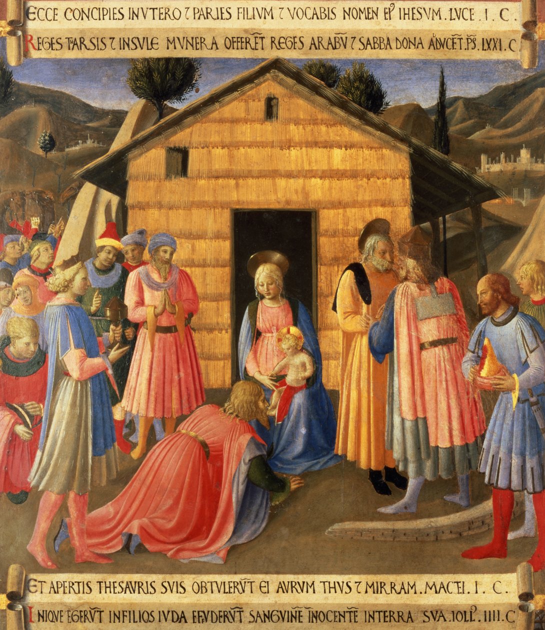 魔法师的崇拜，来自Santissima Annunziata银库的小组详情，c.1450-53（小组温度） 作者 弗拉·安杰利科