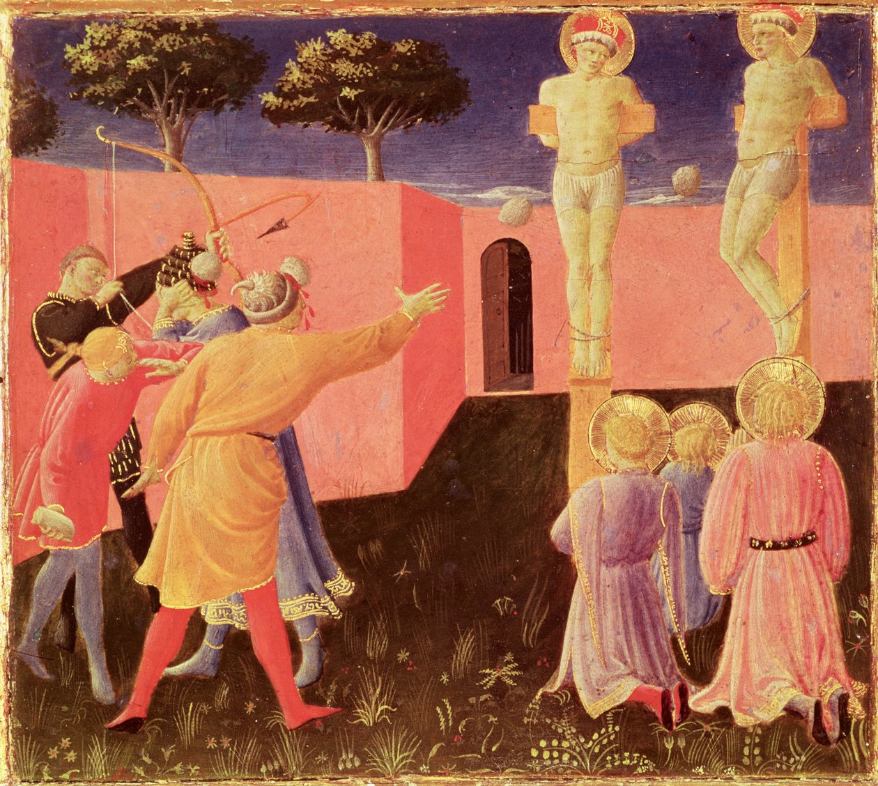 SS的钉十字架和石刑。 Cosmas和Damian，来自Annalena Altarpiece的Preslla，1434（面板上的蛋彩画） 作者 弗拉·安杰利科