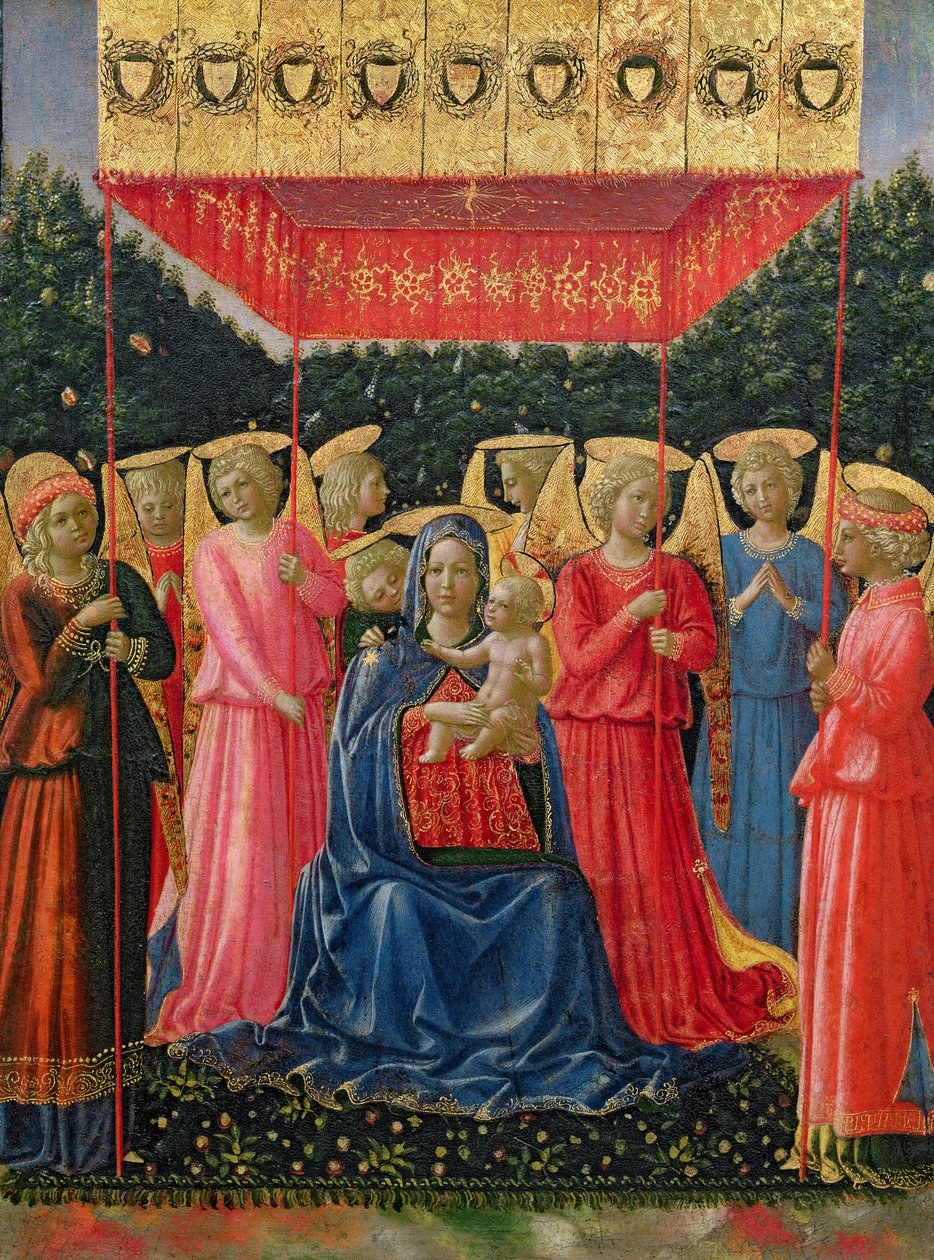 圣母子与天使，c.1440-50（面板上的蛋彩画） 作者 弗拉·安杰利科